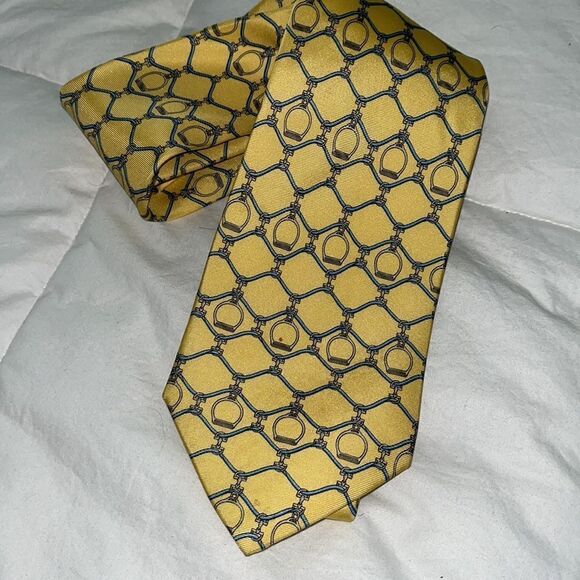Vintage Burberrys retro riding equestrian stirrup theme silk neck tie France - Picture 1 of 6